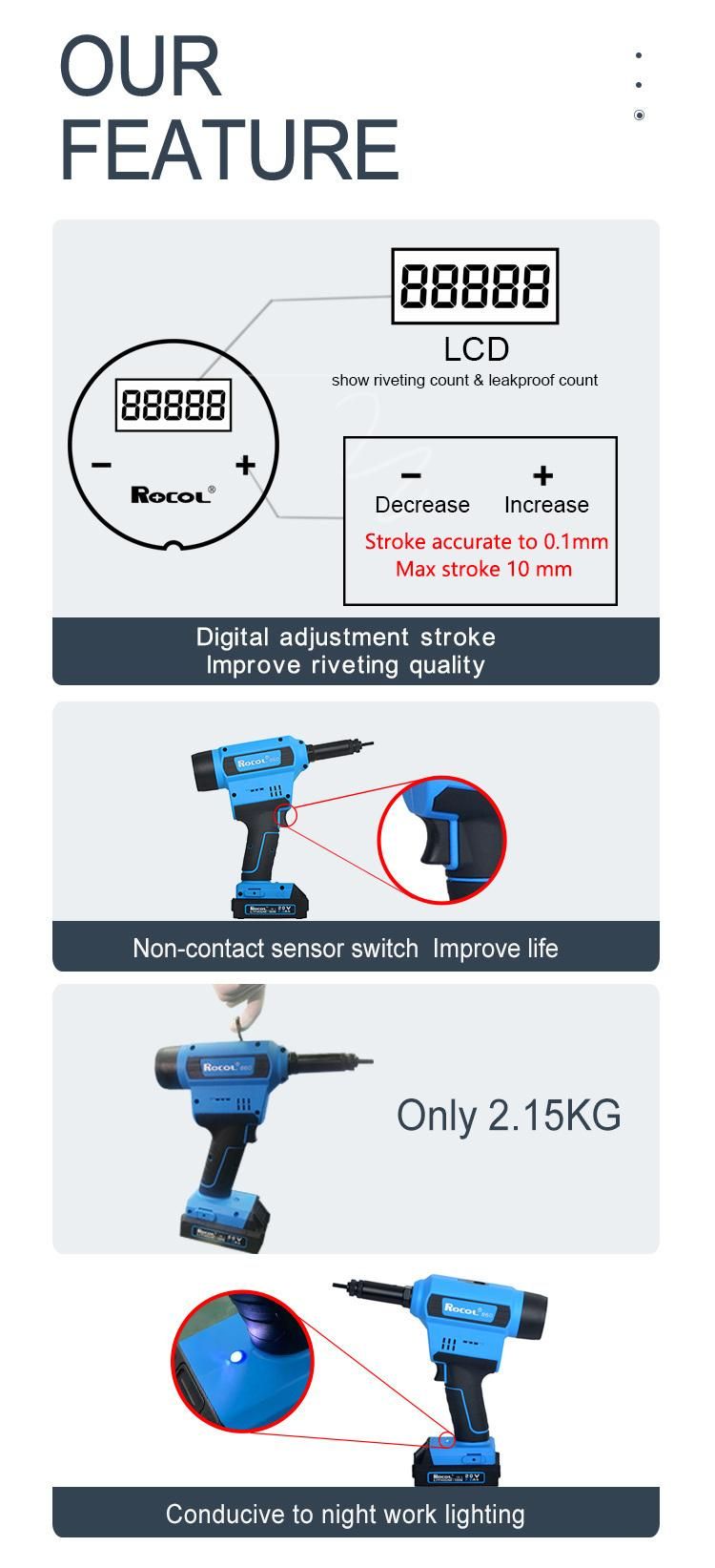 High Demand One-Button Riveting Electronic Adjustment Stroke Lithium Battery Rivet Tool