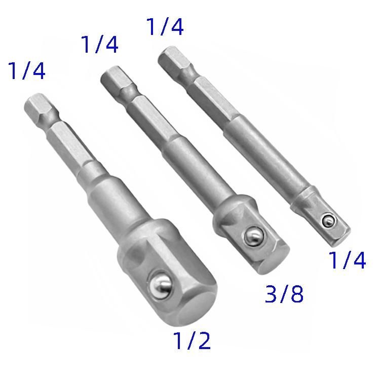 Hex 1/4 to Square 1/4 3/8 1/2 Exchange Adapter Extension Rod Bar Screwdriver Bits Holder Bar