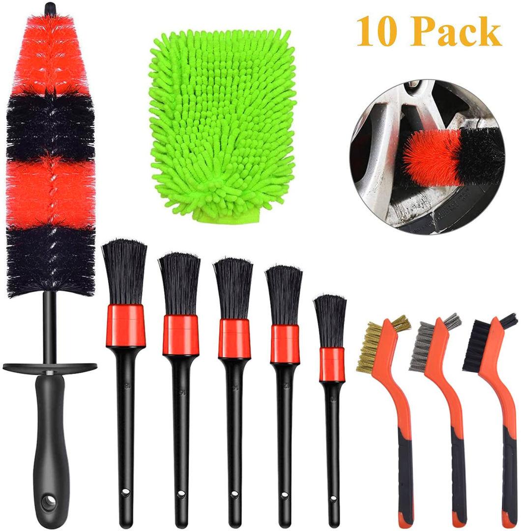 Cross-Border Supply Wheel Cleaning Wheel Brush 10-Piece Set Car Beauty Cleaning Detail Brush Car Interior Cleaning Brush