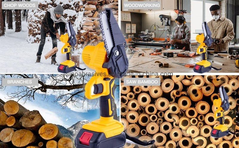 21V 4 Inch Portable Mini Cordless Electric Chainsaw with Rechargeable Lithium Battery and Tool Case