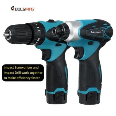 Toolsmfg 12V Cordless Three-Function Impact Drill Impact Screwdriver Driver Set