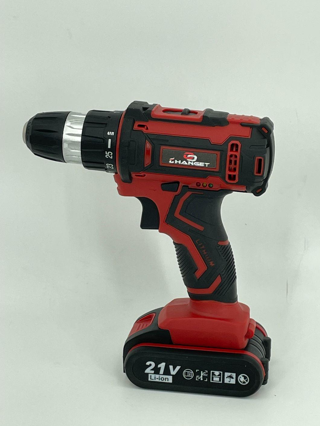 Cg-3007red Double Speed 12V 16.8V 21V Li-on Lithium Battery Professional Manufacturer Hand Rechargeable Forward and Reverse Impact Cordless Drill