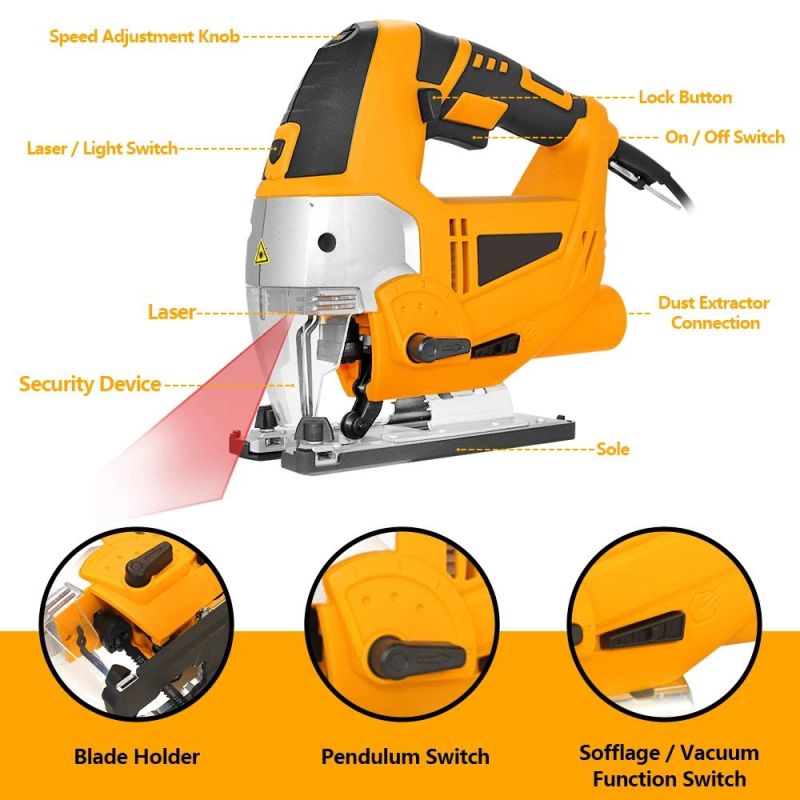 Behappy Rofession Level 65mm 600W Electricjig Saw Machine for Wood Cutting