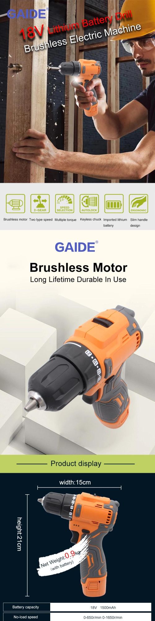 Gaide New Design Hot Selling Screw Electric Cordless Driver Drill