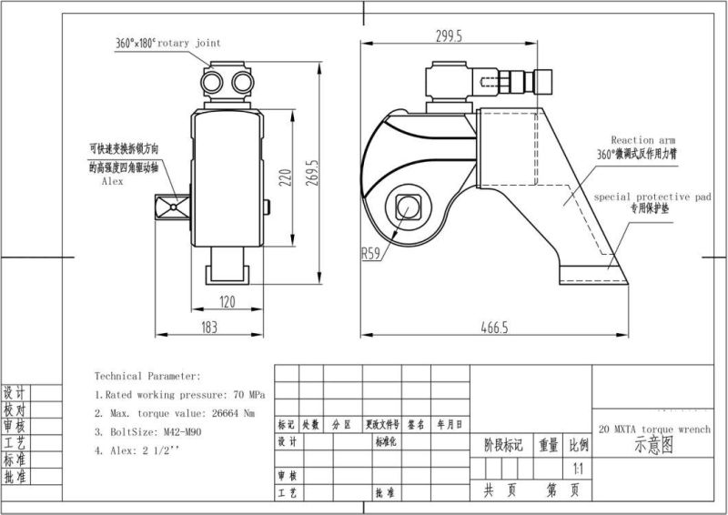 Square Drive Hydraulic Torque Wrench Made in Al-Ti Alloy