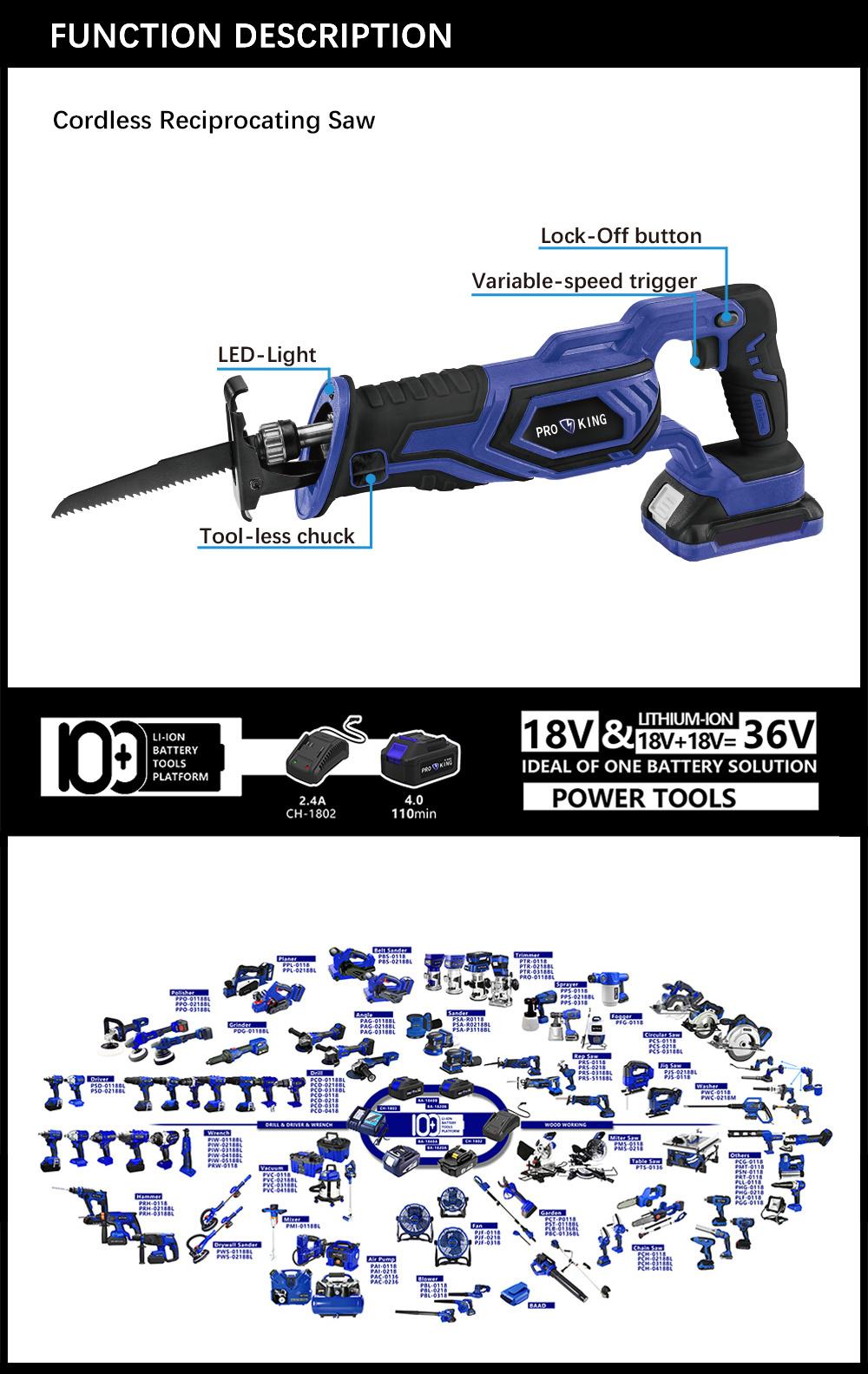 Cordless Reciprocating Saw Battery Brushed Motor