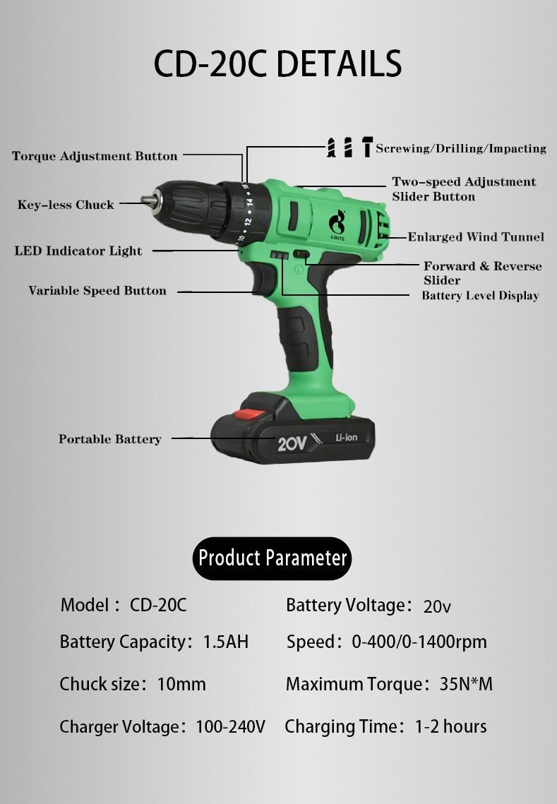 20V Werkin Cordless Lithium Battery Impact Drill