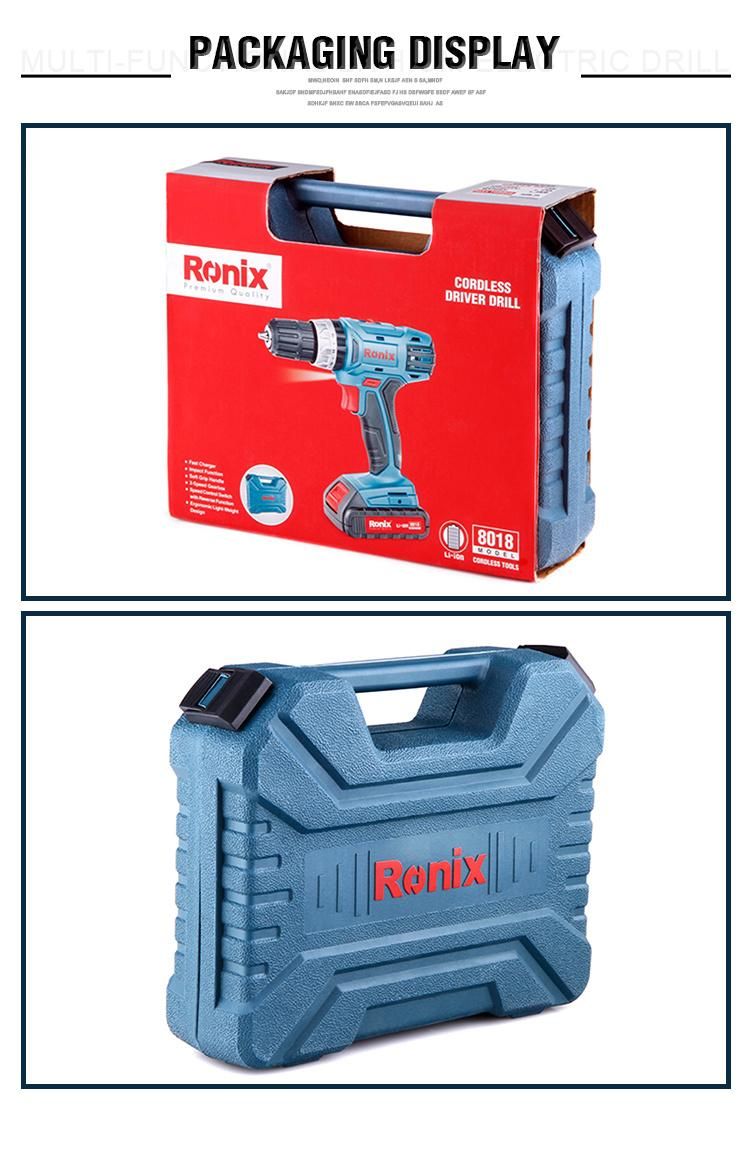 Ronix Power Tool Model 8018 18V Lithium Battery Portable Power Hammer Drill Cordless Screwdriver Drill
