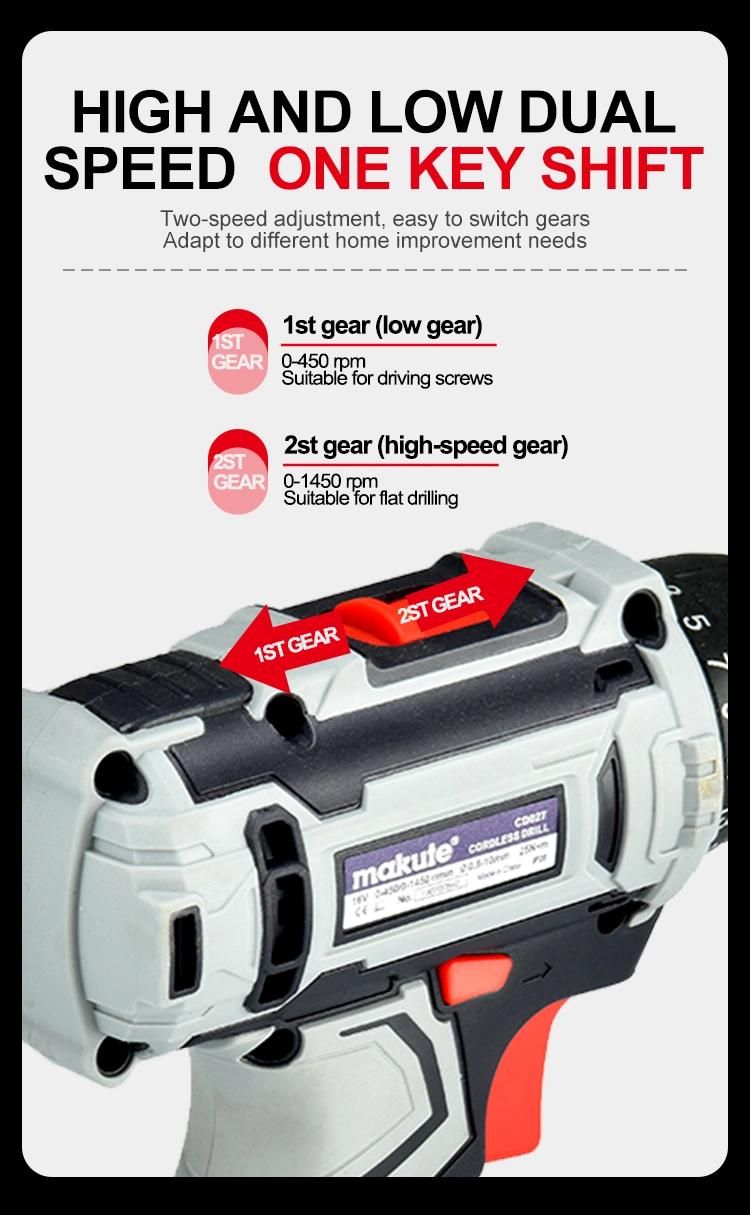 18V Li-ion Power Tool Battery Compatible Electric Cordless Drill