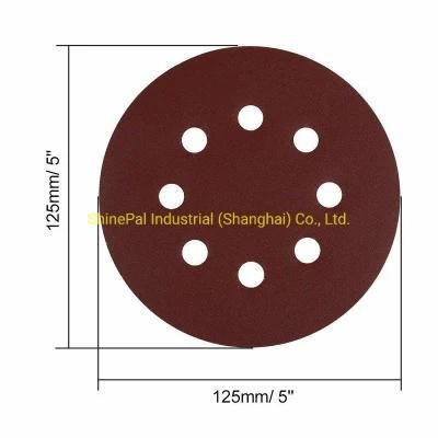125mm Brown Red Round Abrasive Sandpaper for Car Polishing with Holes