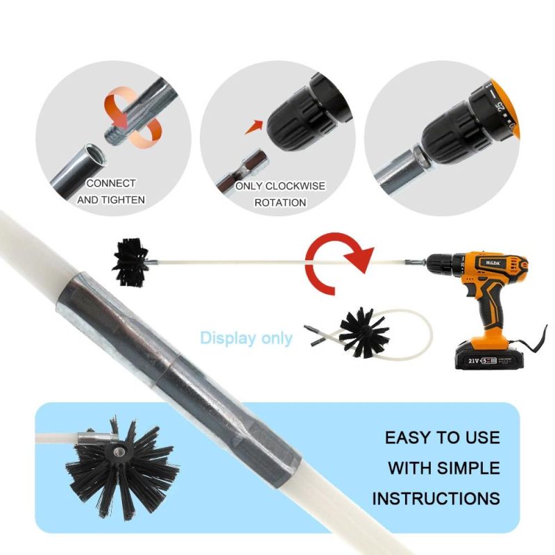 Electric Drill Pipe Brush 24/7.32m Rod Dryer Flue Brush Cleaning Electric Brush