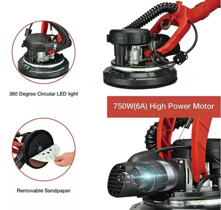 225mm Auto Vacuum 710W Portable CE GS Approved Grinding Machine Drywall Sander