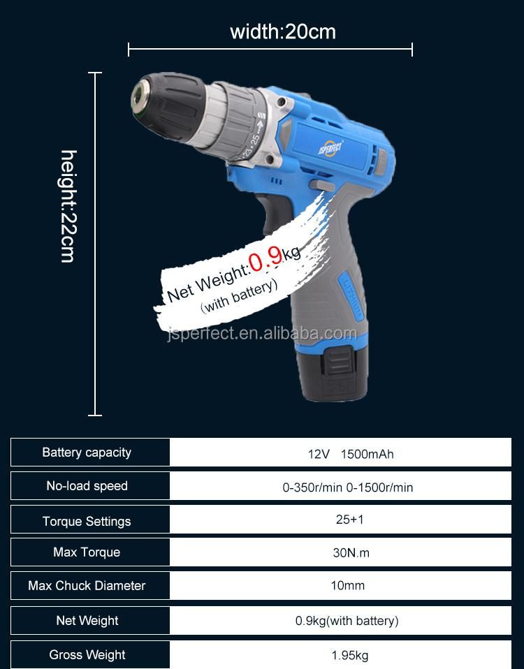 Jsperfect Factory Hot Selling 12V Torque Set with Cordless Drill