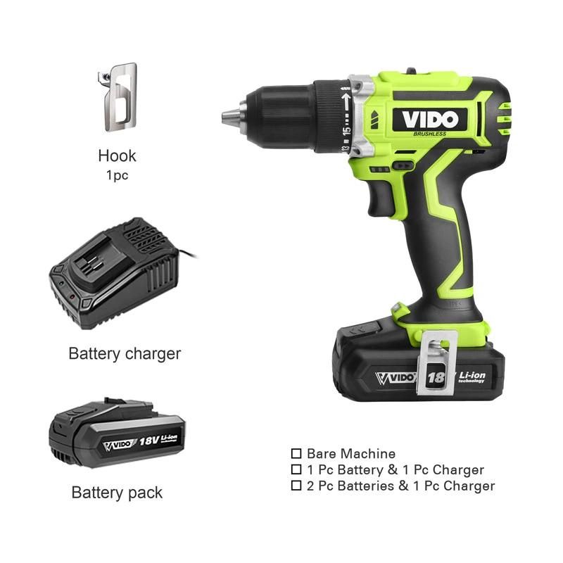 Vido Hot Sell 18V Lithium Brushless Drill with 19 Torque