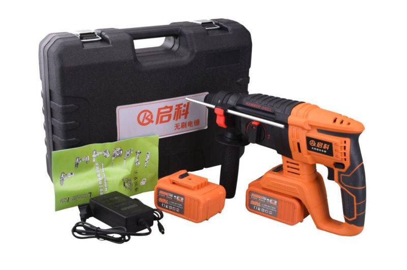 Rechargeable Brushless Cordless Electric Rotary Hammer Drill with Two Lithium Battery