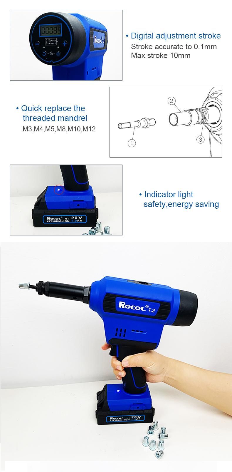 All Materials M3-M12 28000n Force Hand Battery Nut Riveter