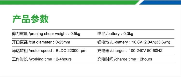 High Quality Branch Cutters Cordless Electric Pruning Shears 25mm Sk5 High Carbon Lithium Battery Pruning Shears