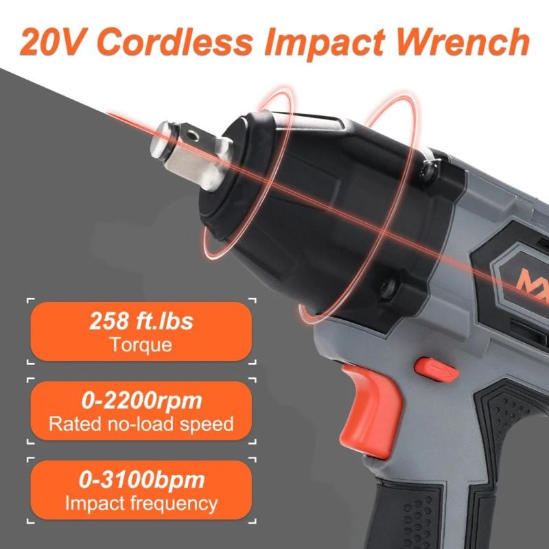 OEM Brand Wholesale 20V Li-ion Battery Power Variable Speed Adjustment Brushed Cordless Impact Wrench