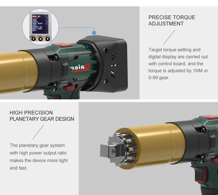 Lithium Rechargeable Brushless Electric Wrench 50nm 400nm 1000nm Cordless Torque Wrench Digital Display LED Power Indicator