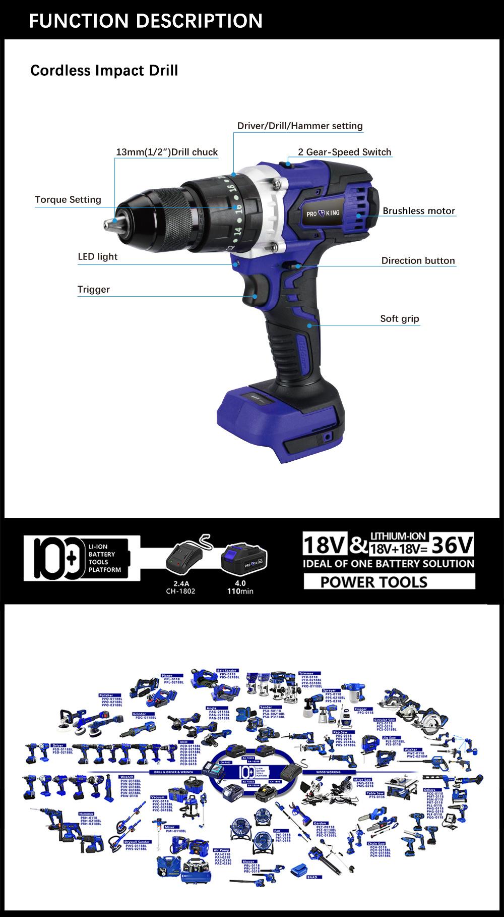 Cordless Impact Drill Brushless Motor 80nm