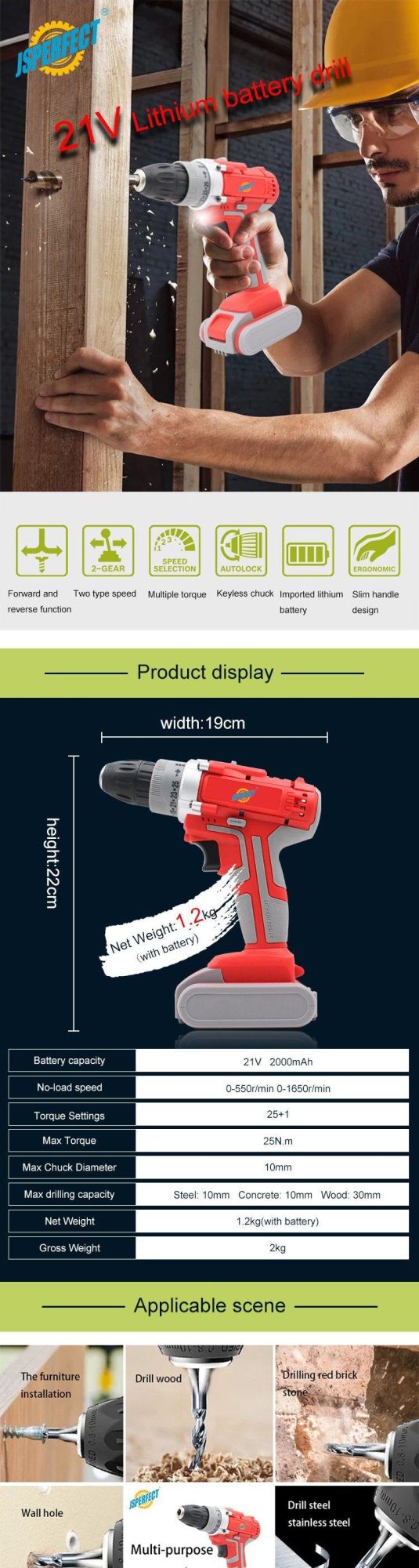 21V Cordless Impact Dril Brushless