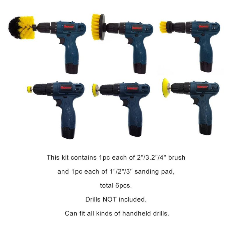 Electric Drill Brush 6-Piece Electric Yellow Cleaning Brush with Connecting Rod Disc Combination Set