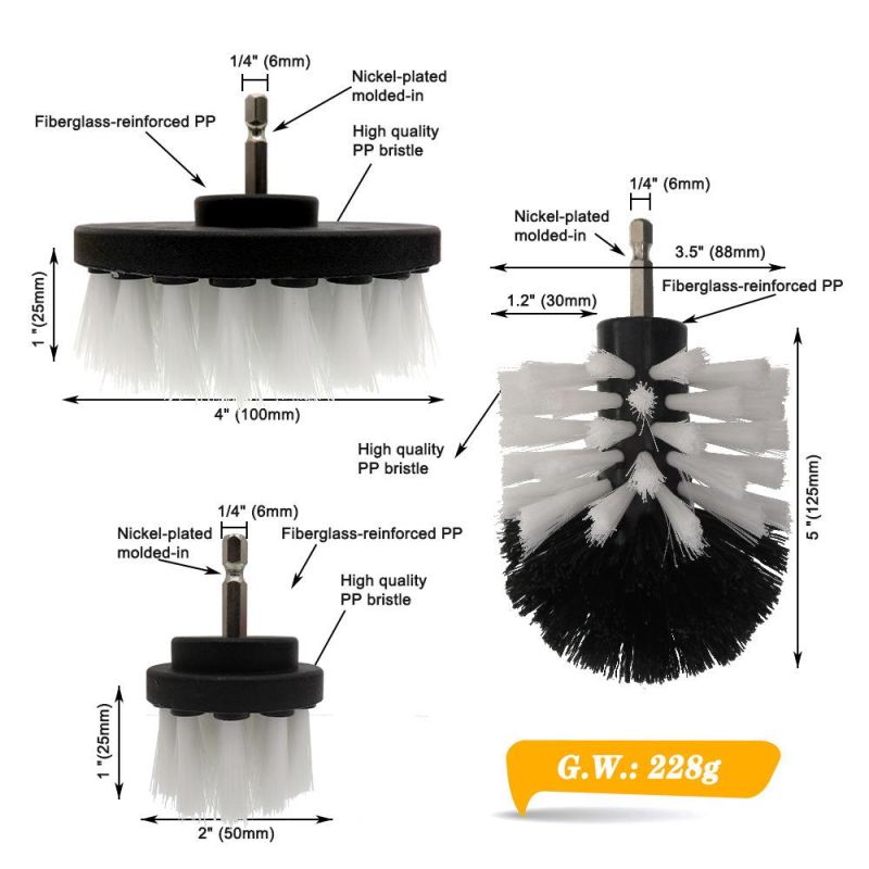Electric Drill Brush 3-Piece Set 2 Inch 3.5 Inch 4 Inch Electric White Cleaning Brush Head