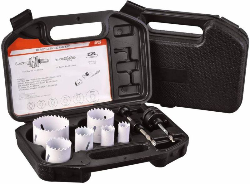 9 Piece Bi-Metal Hole Saw Kit 3/4"-2-1/4" (19-57mm) Full Set with Case