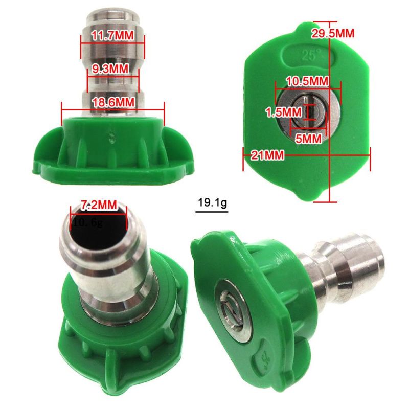 Cross-Border Supply Cleaning Machine Water Gun Nozzle 25° Fan-Shaped Stainless Steel Nozzle Green High-Pressure Nozzle Spot
