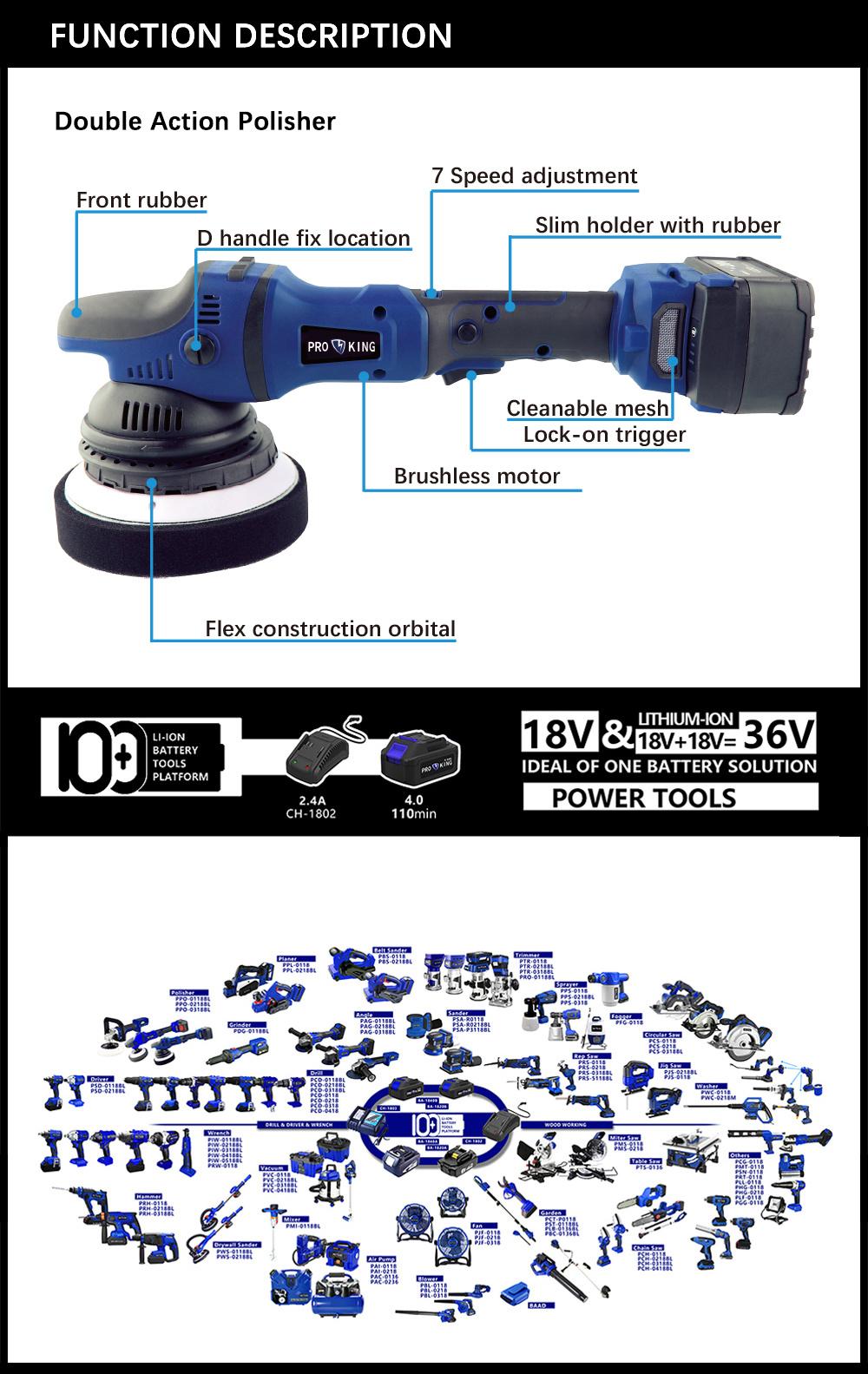 Double Action Polisher Battery Brushless Motor 7speed