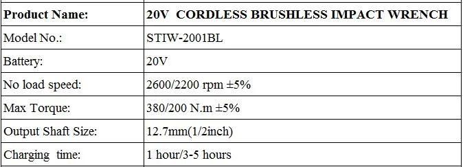 20V Rechargeable Torque Wrench Battery Cordless Electric Brushless Impact Wrench