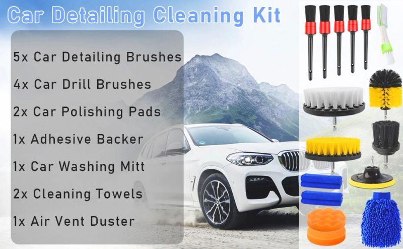 Cross-Border Supply Car Beauty Cleaning Tool 16 Sets of Electric Drill Cleaning Brush Head PP Detail Brush Wave Sponge