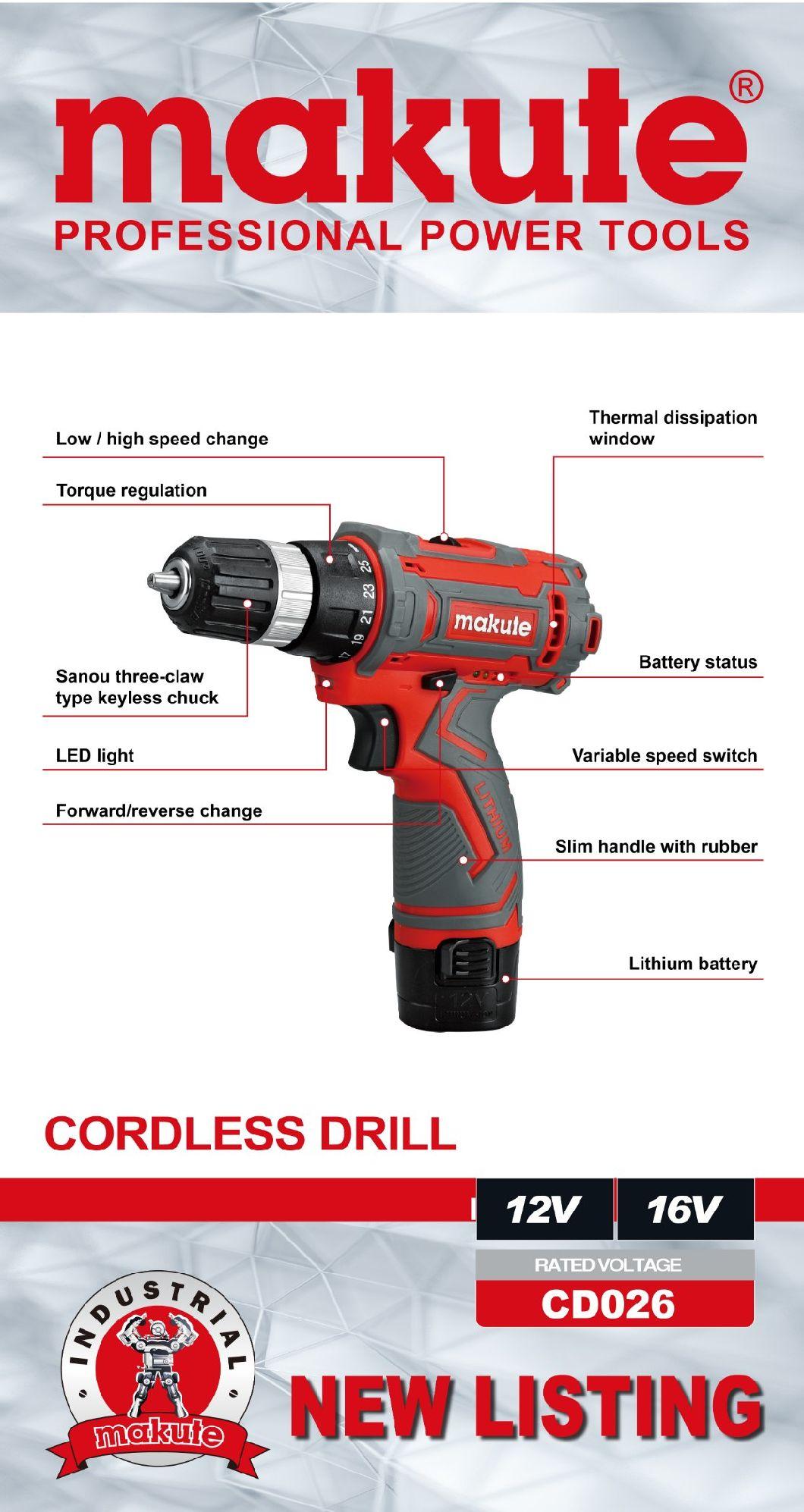 Makute Rechargeable Cordless Drill 12V with Li-ion Battery