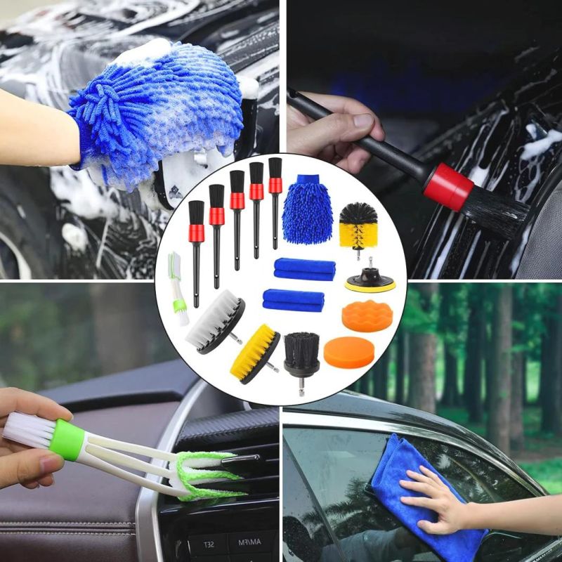 Cross-Border Supply Car Beauty Cleaning Tool 16 Sets of Electric Drill Cleaning Brush Head PP Detail Brush Wave Sponge