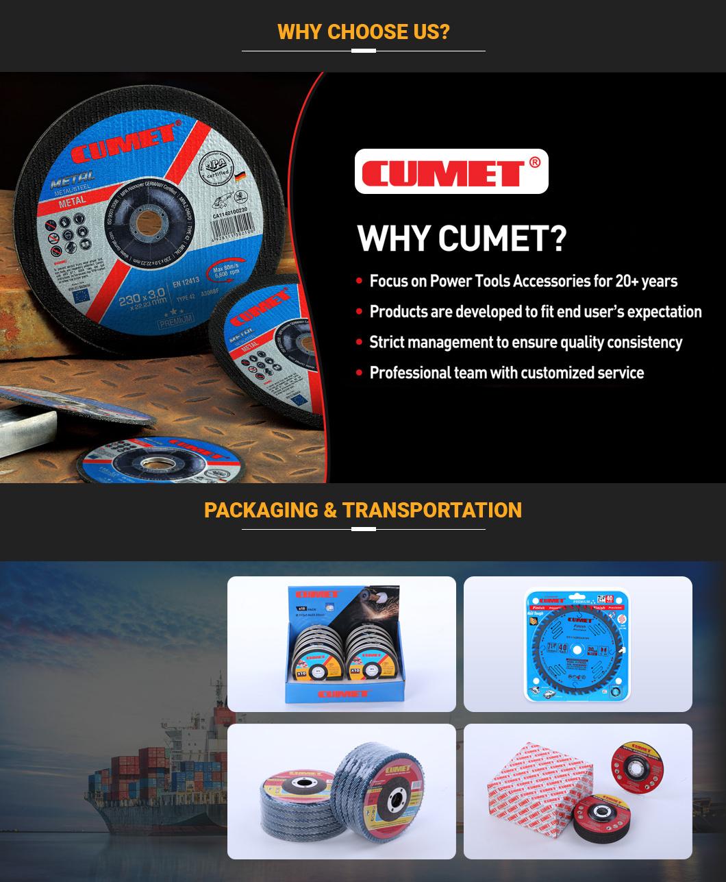Cumet Metabo T27A-115X6X22.2mm Zhejiang Jinhua Diamond Blade Cutting Wheel