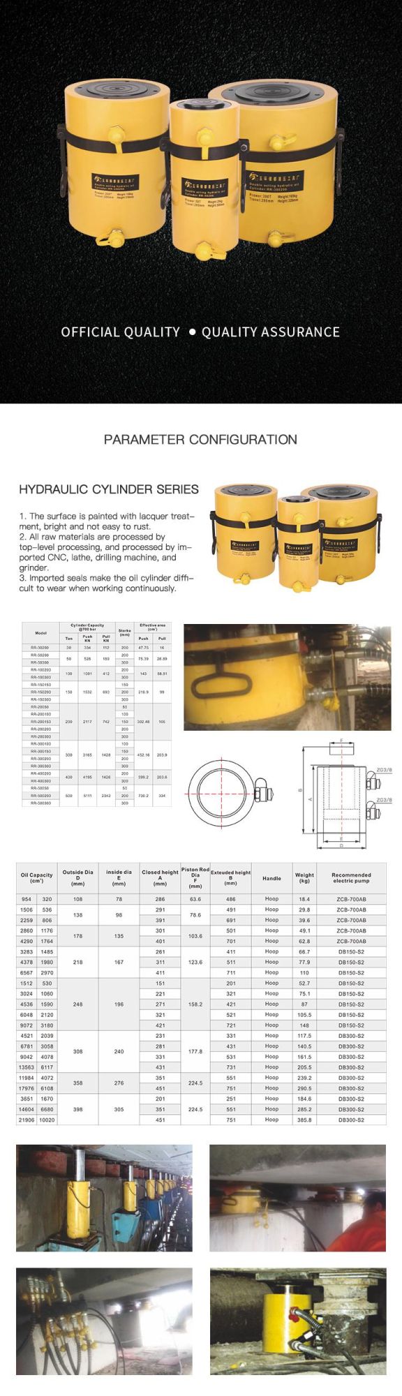 300t 200mm Heavy Duty Double Acting Hydraulic Jack (RR-300200)