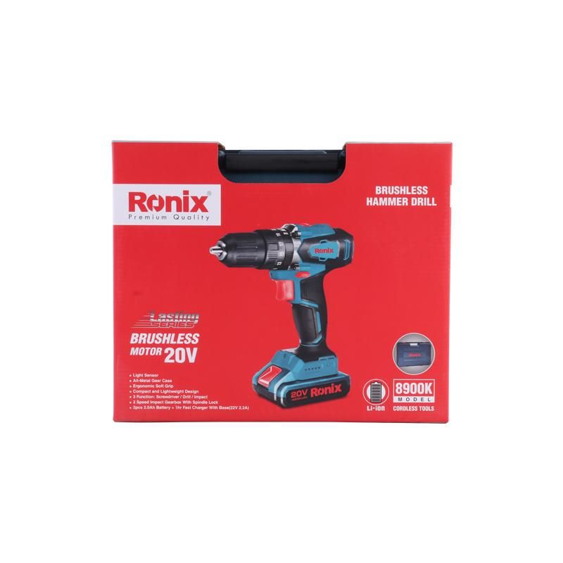 Ronix Chuck Size 13mm with Two Batteries Brushless Hammer Drill Kit