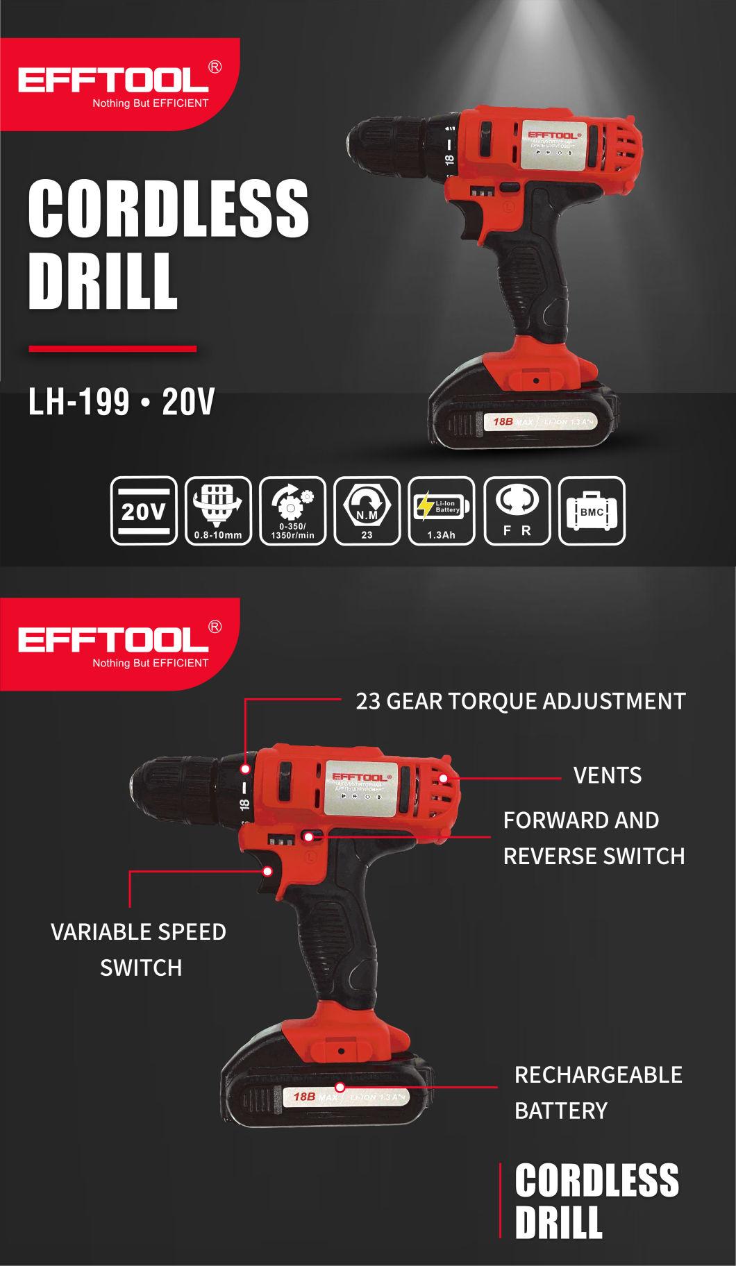 Efftool Hot Selling 18V Li-ion Battery High Quality Cordless Drill Lh-199