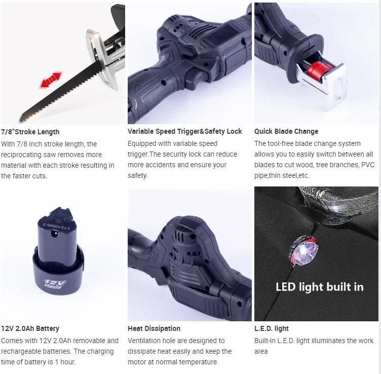 12V High Performance Lithium Battery Electric Reciprocating Saw