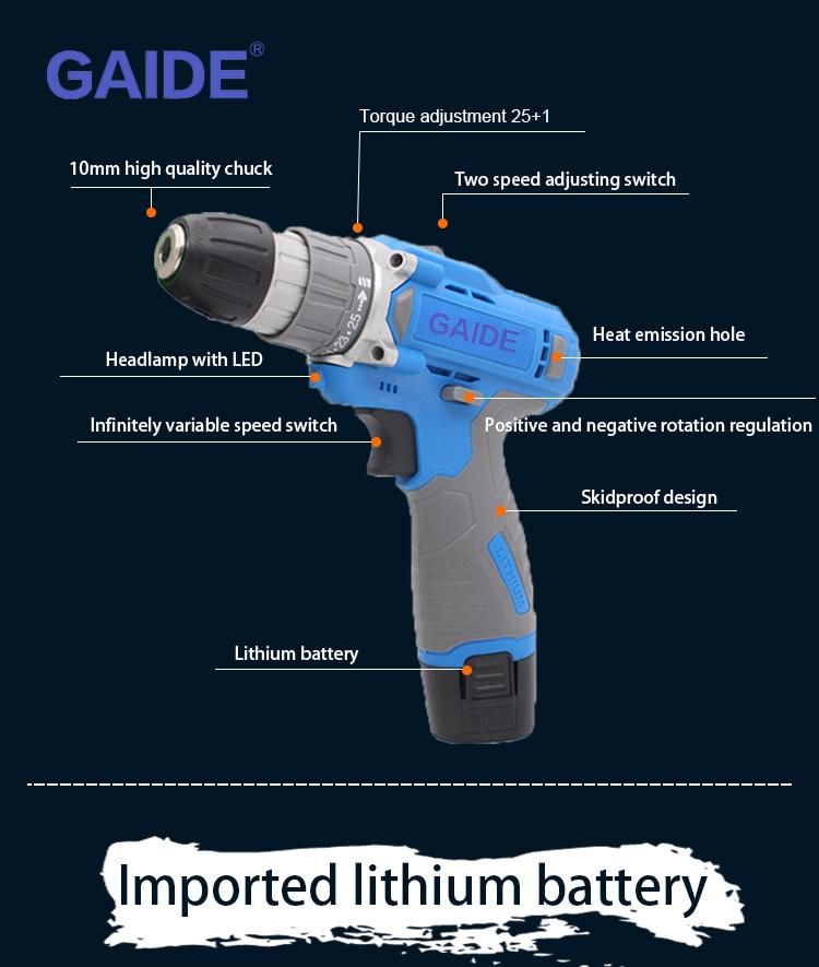 Gaide Factory Made in China Heavy Duty Cordless Drill