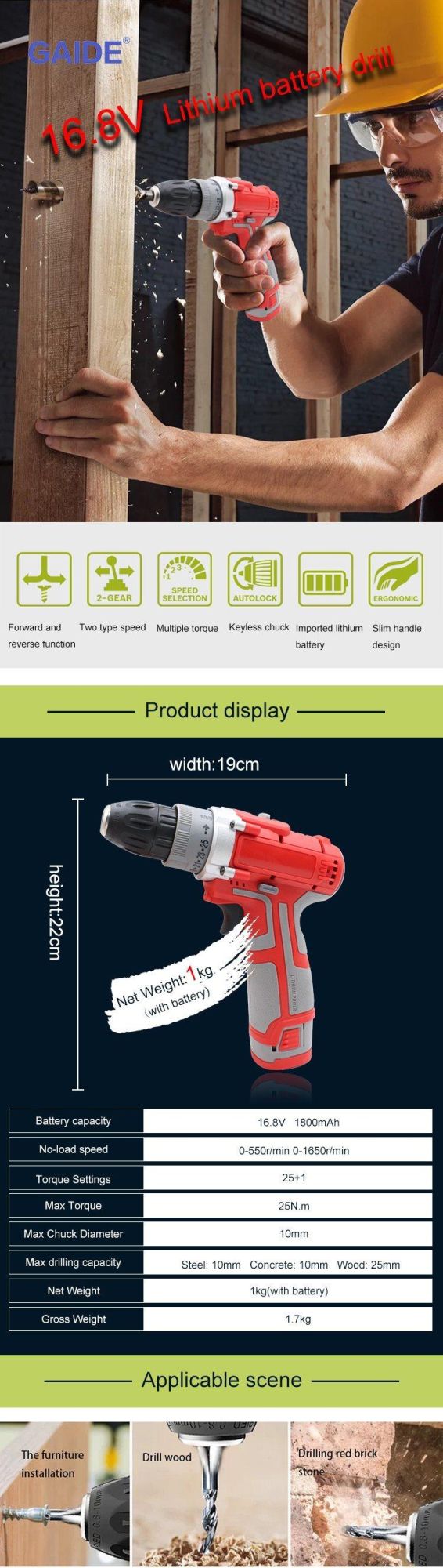 18V Power Electric Cordless Drill with 2 Lithium Batteries