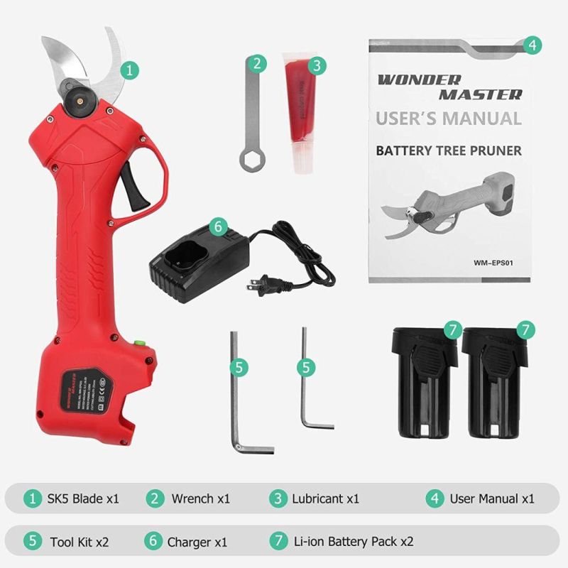 Battery Pruner Running Time 4-8h Cordless Electric Scissor Pruner Electric Pruning Shears Rechargeable with 2 Batteries