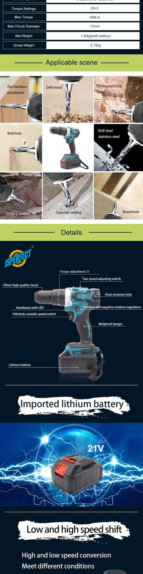 Jsperfect Electric Nail Cordless Drilling Machines with Two Battery Toolbox