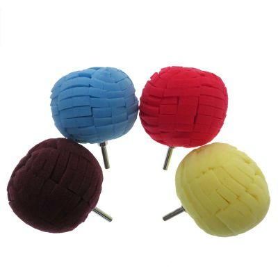 Cross-Border Supply 80mm Car Wheel Brush Sponge Ball Car Waxing Sponge Wheel Steel Ring Waxing Sponge Wheel