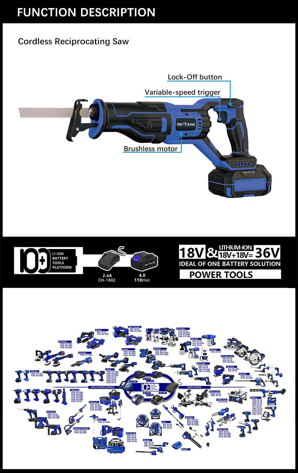 Cordless Reciprocating Saw Battery Brushless Motor