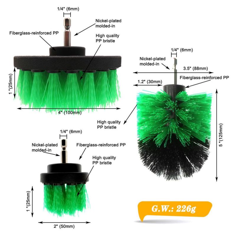 Electric Drill Brush 3-Piece Set 2 Inch 3.5 Inch 4 Inch Electric Green Cleaning Brush Head