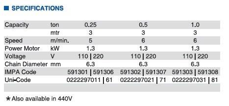MARINE TOOLSINDUSTRIAL MACHINEELECTRIC CHAIN HOIST IMPA CODE:591301-591308