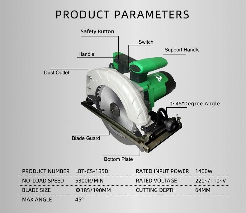 Heavy Duty High Quality 185mm/190mm/7in 1400W Electric Circular Saw