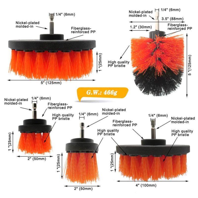 Electric Drill 6-Piece Set 2/3.5/4/5 Inch Orange Cleaning Brush
