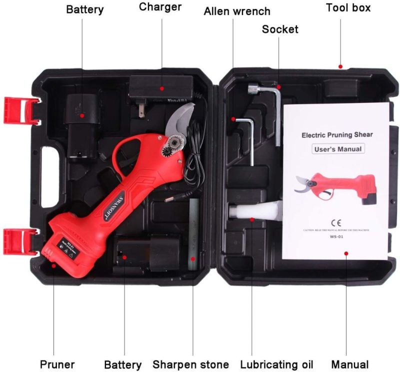 Battery Pruner Running Time 4-8h Cordless Electric Scissor Pruner Electric Pruning Shears Rechargeable with 2 Batteries